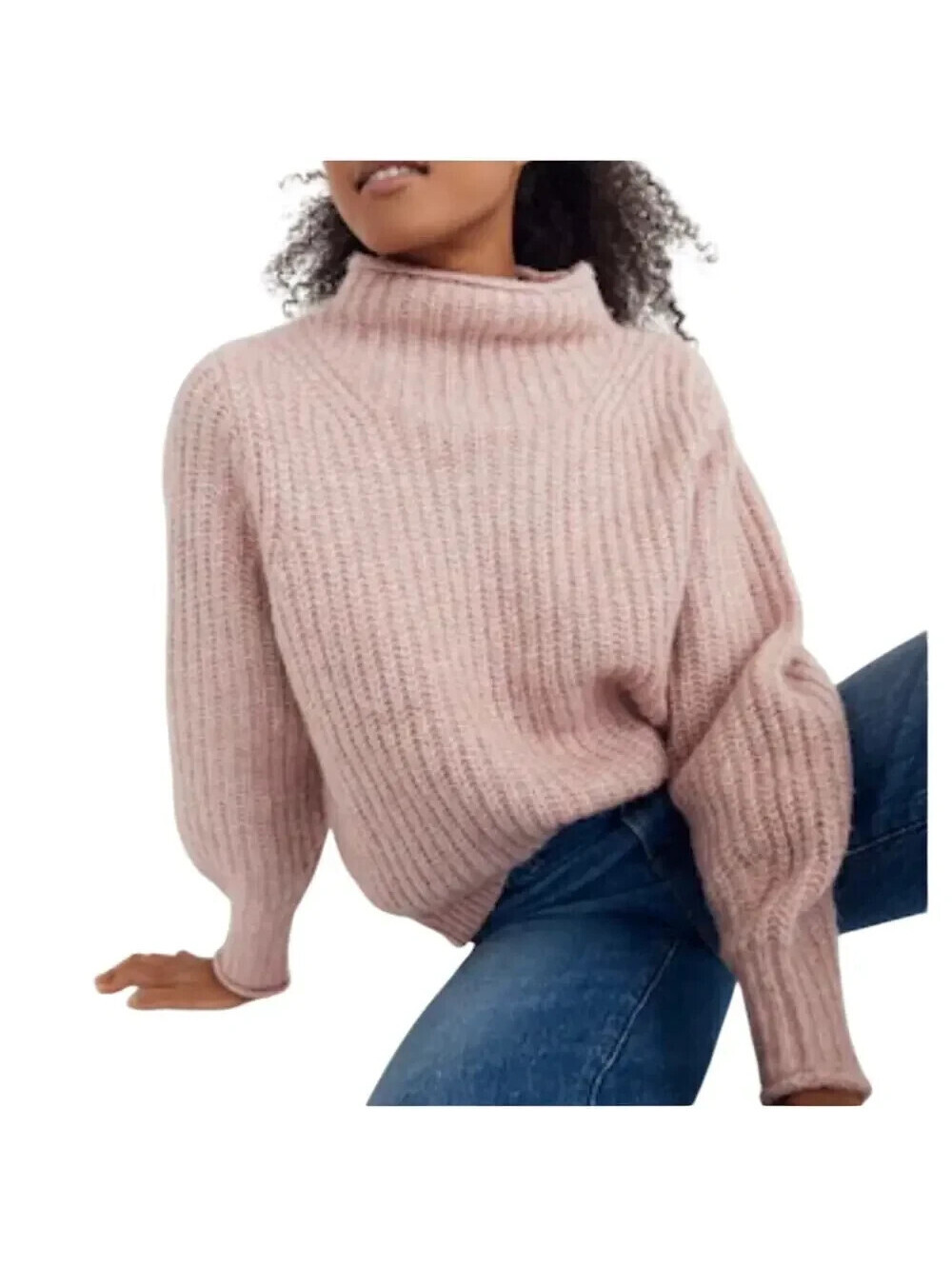 Madewell Loretto Mockneck Chunky Boxy Roll Neck Sweater Dusty Pink Wool Blend